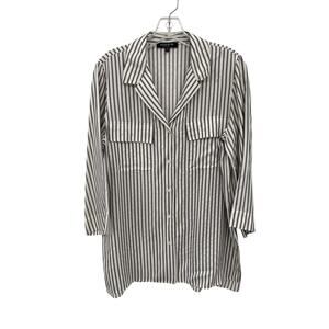 Lafayette 148 Blouse Black White Striped Silk 3/4 Sleeves Size Medium